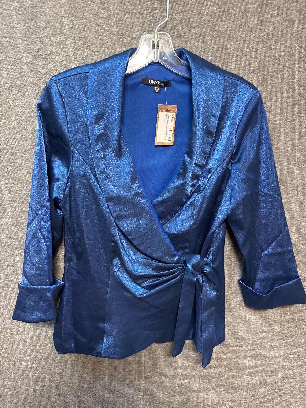 ONYX Blue Shimmer Side Tie Blouse