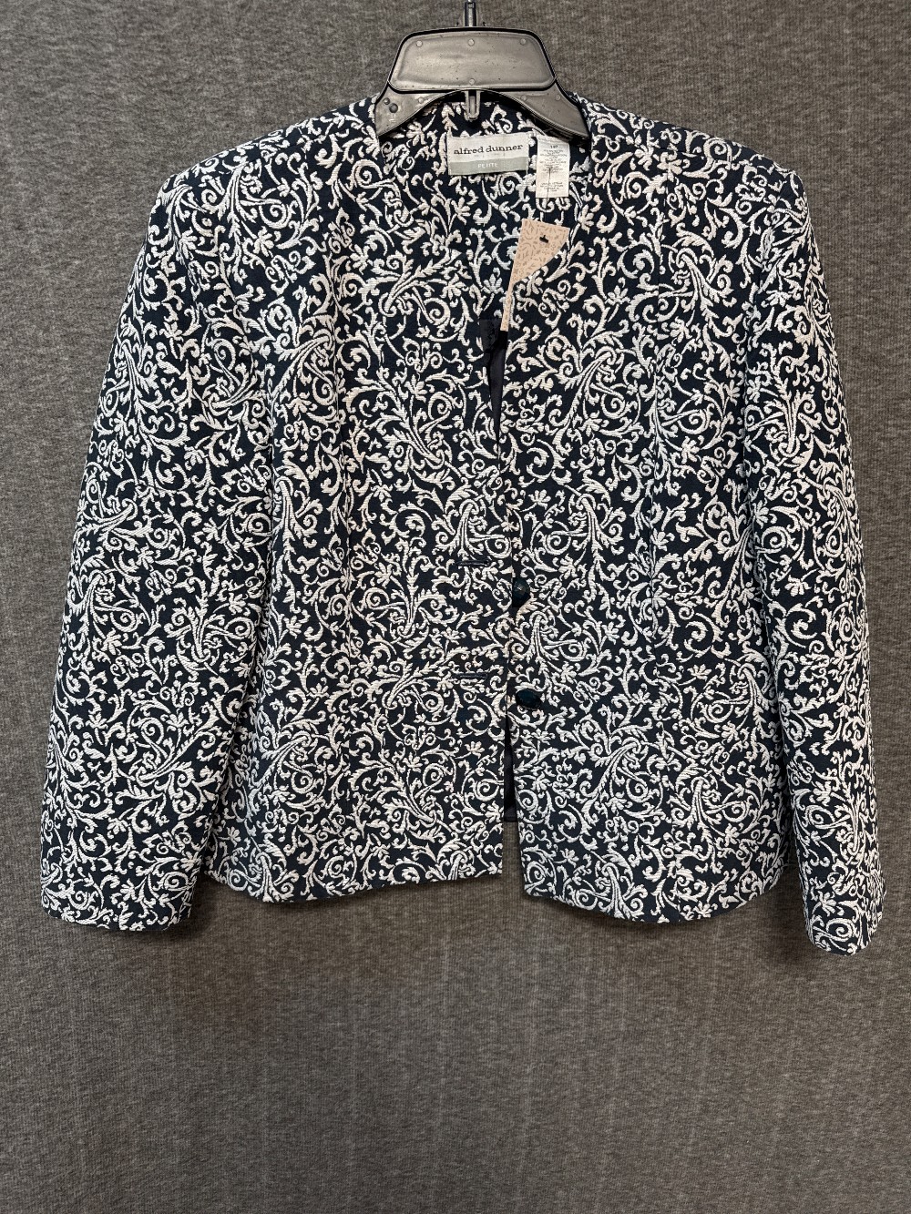 ALFRED DUNNER Navy & Silver Brocade Blazer