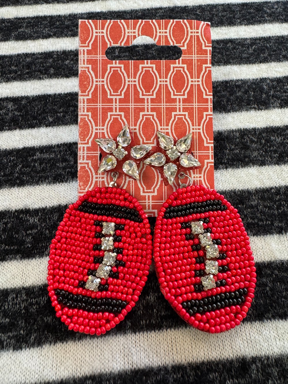 *NEW* GEORGIA Red & Black Beaded Football Earrings