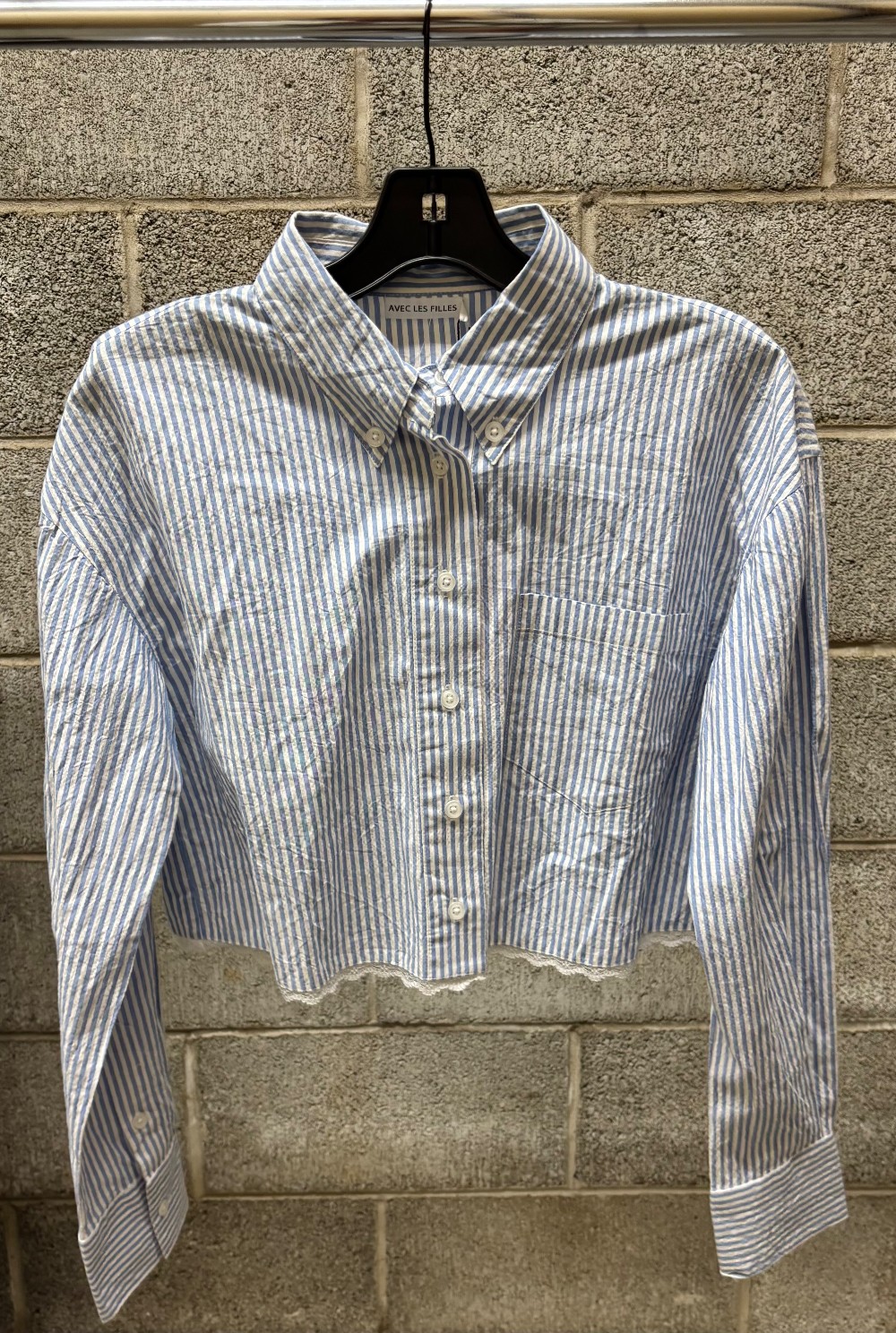 AVEC LES FILLES L/S CROPPED SHIRT / BLUE WHITE / S