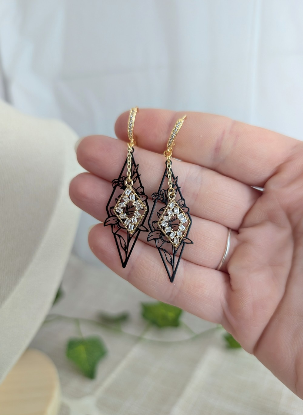 Black and Gold Lily Earrings