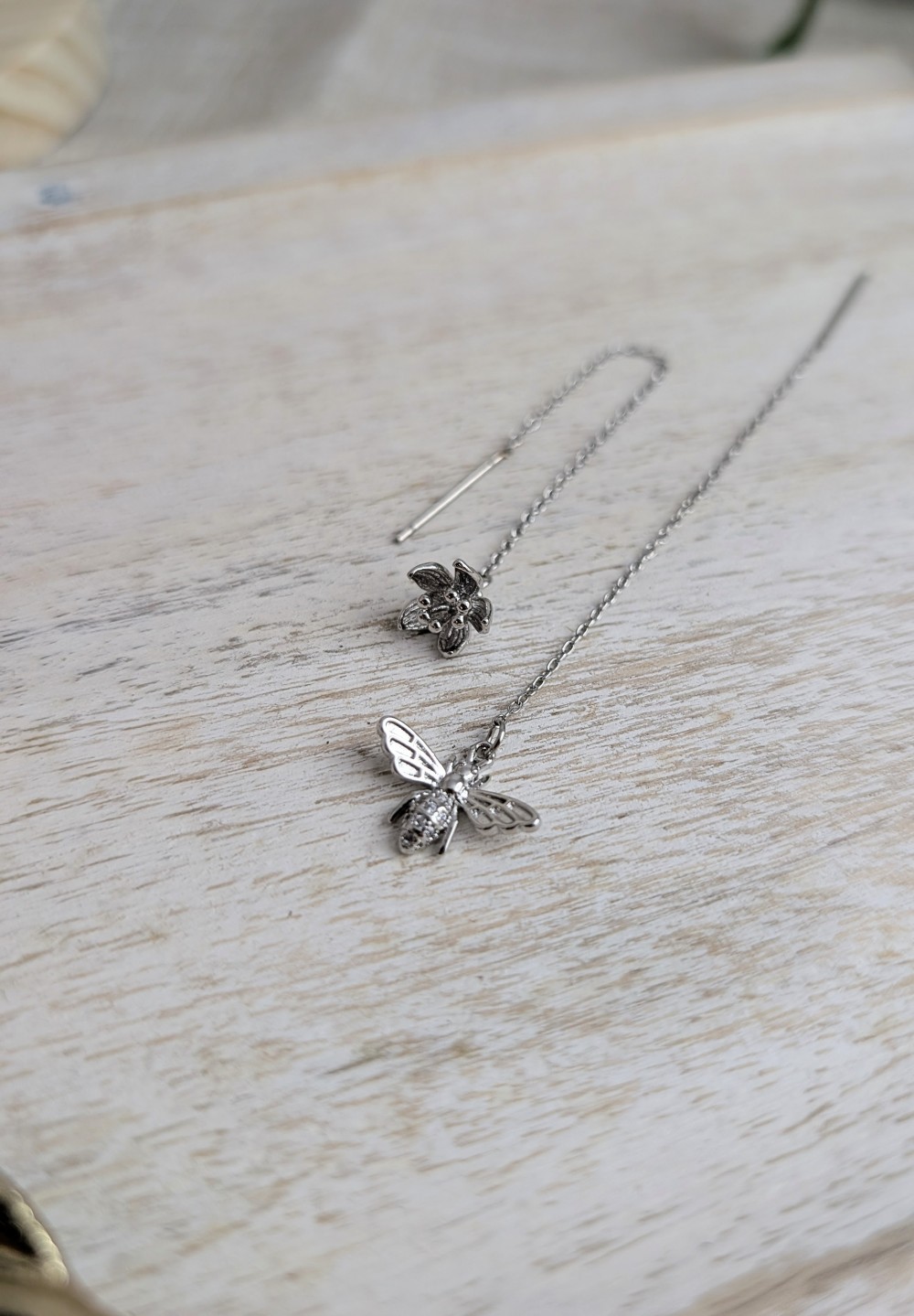 Bee and Flower Mismatched Threader Earrings