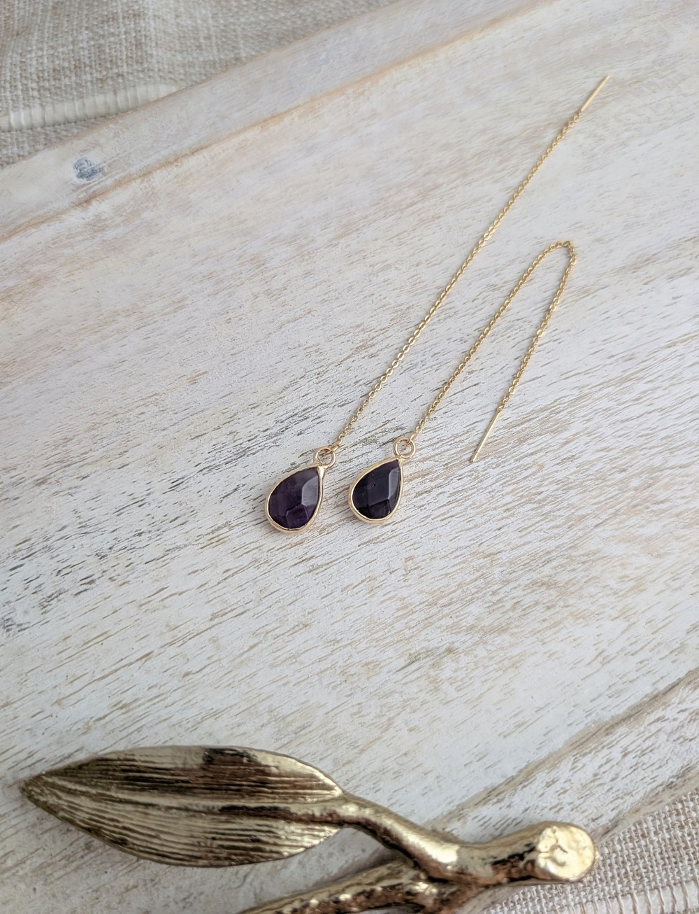 Amethyst Natural stone threader earrings
