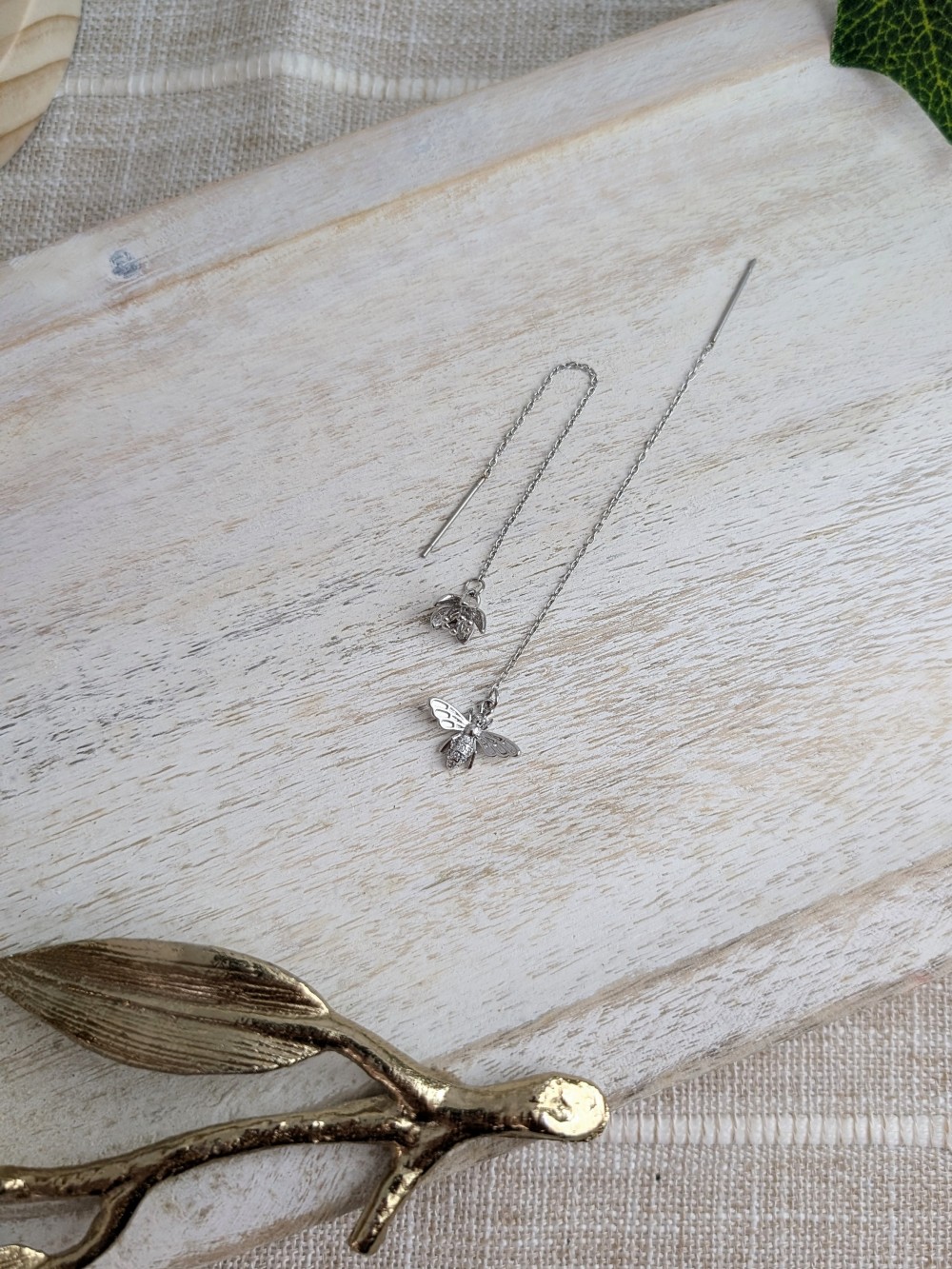 Bee and Flower Mismatched Threader Earrings