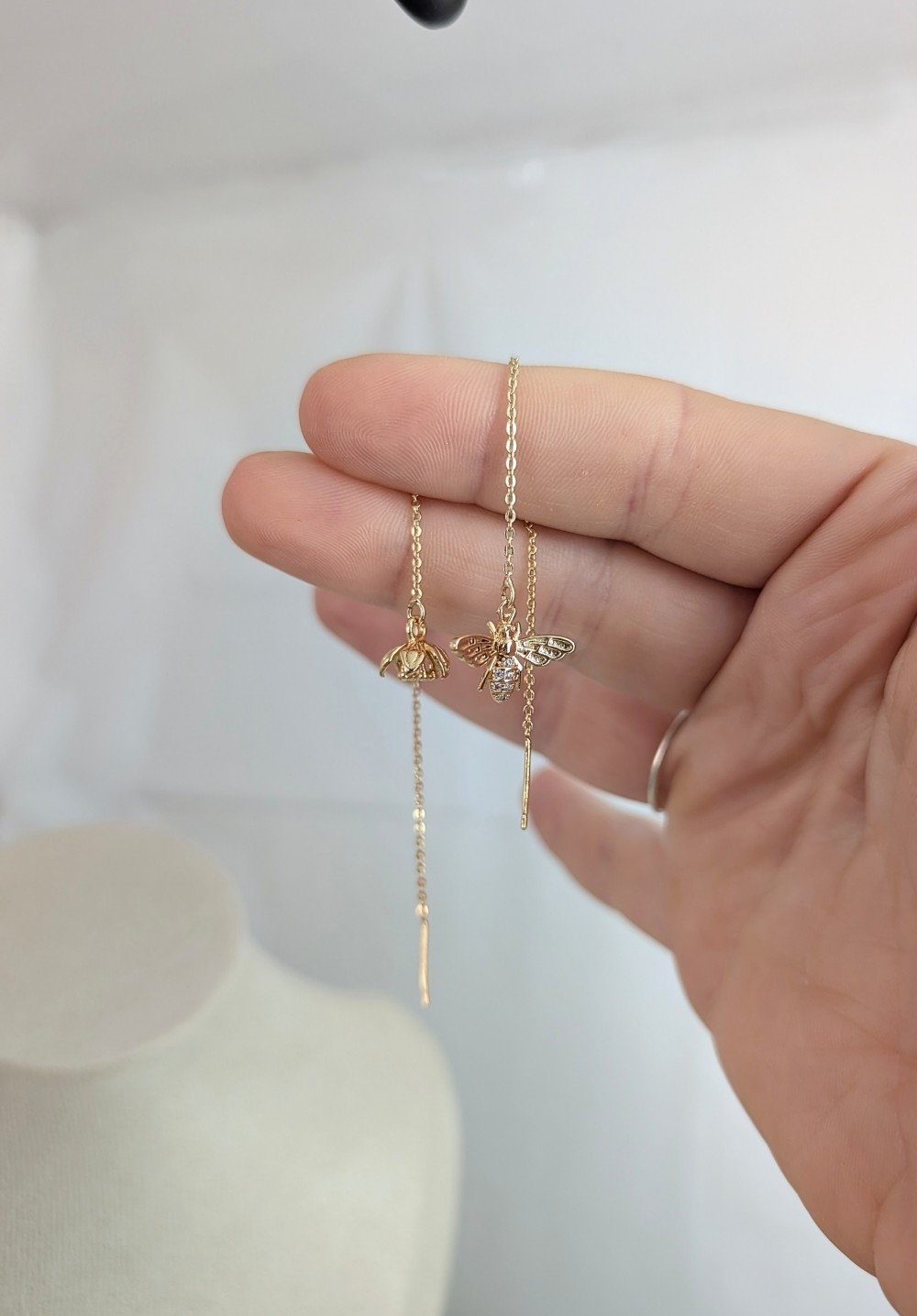 Bee and Flower Mismatched Threader Earrings