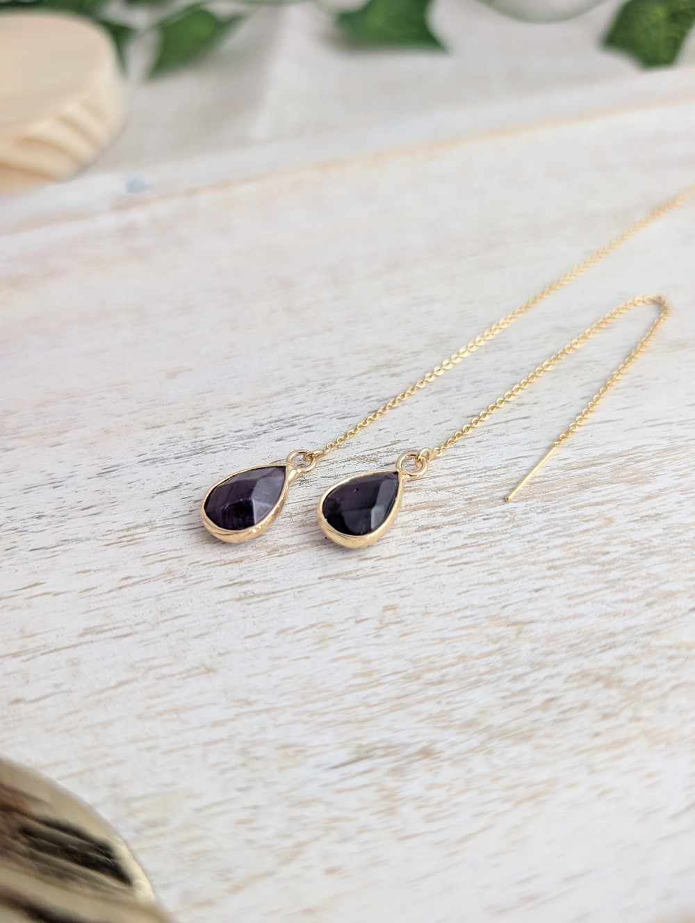 Amethyst Natural stone threader earrings