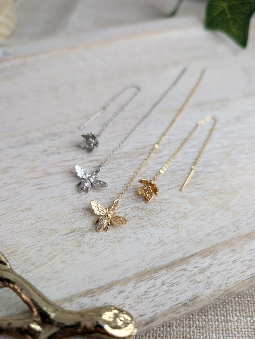 Bee and Flower Mismatched Threader Earrings