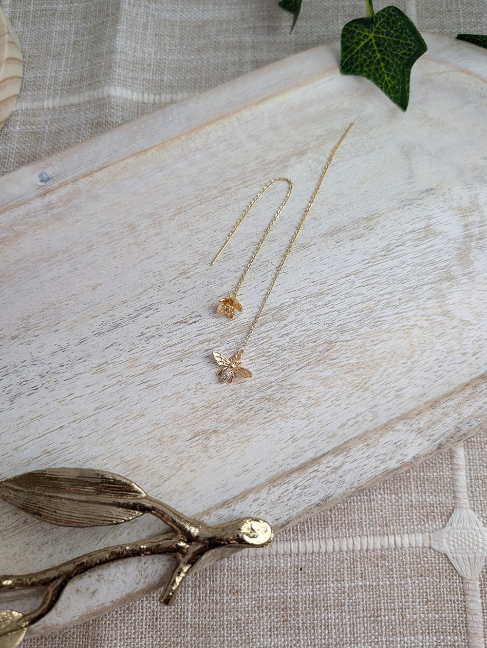 Bee and Flower Mismatched Threader Earrings