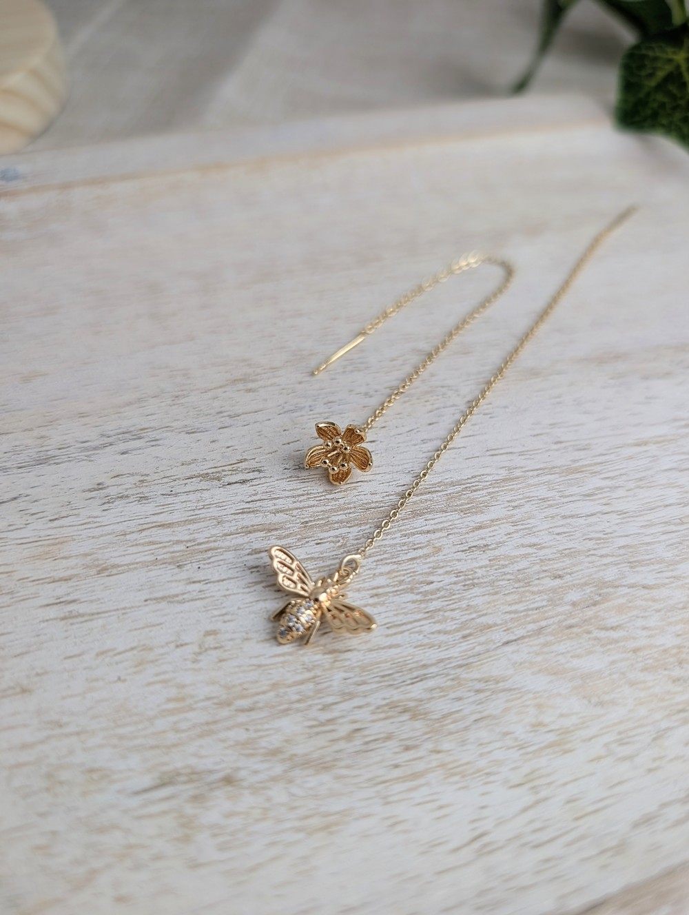 Bee and Flower Mismatched Threader Earrings