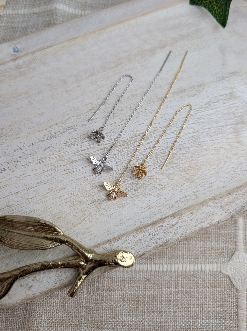 Bee and Flower Mismatched Threader Earrings
