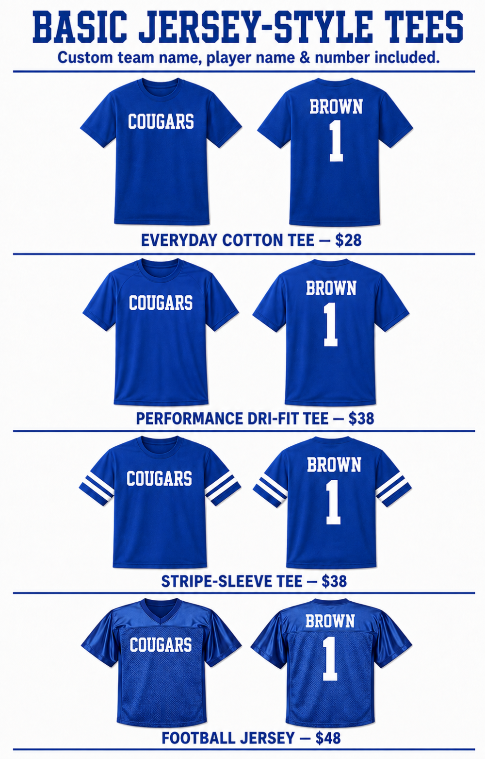 CUSTOM FRONT & BACK BASIC ONE COLOR PRINT SHIRT JERSEY / JERSEY STYLE