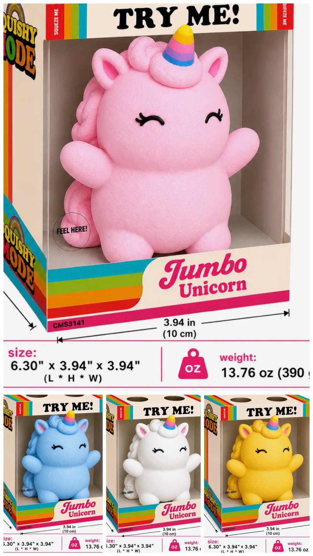 UNICORN - JUMBO VIRAL DOUGH FILLED SQUISHY - OVERSIZED