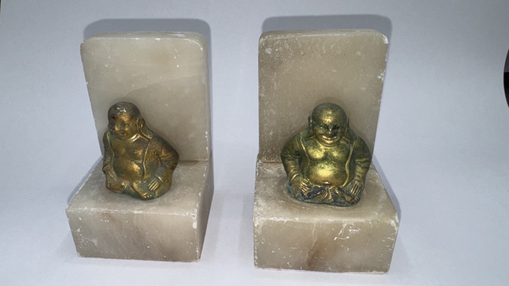 Marble with Brass Buddha Bookends