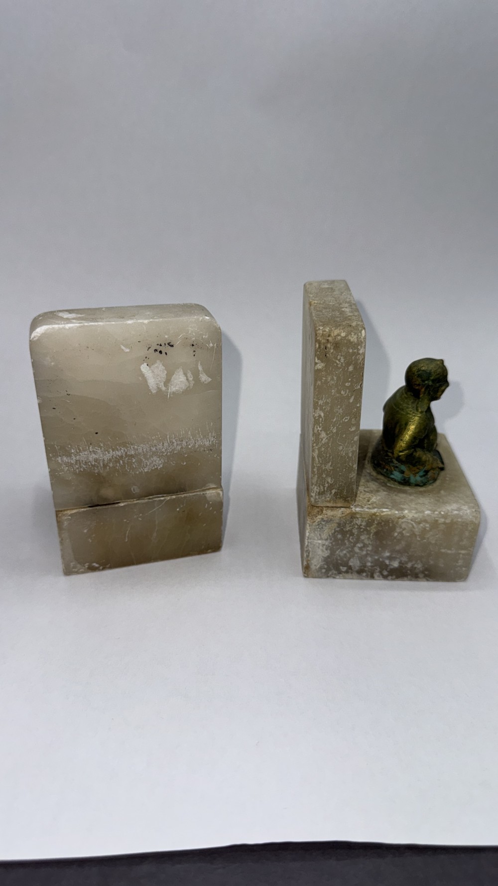 Marble with Brass Buddha Bookends