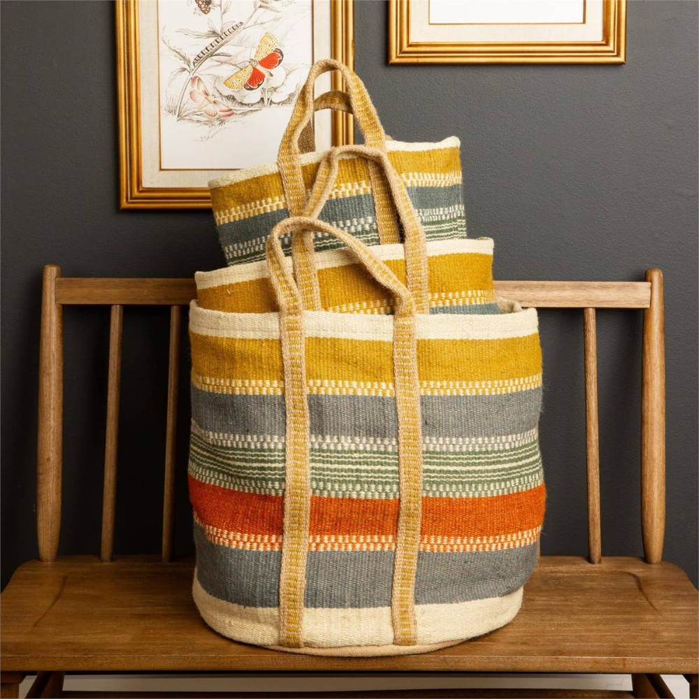 L Jute Tote Striped Bag