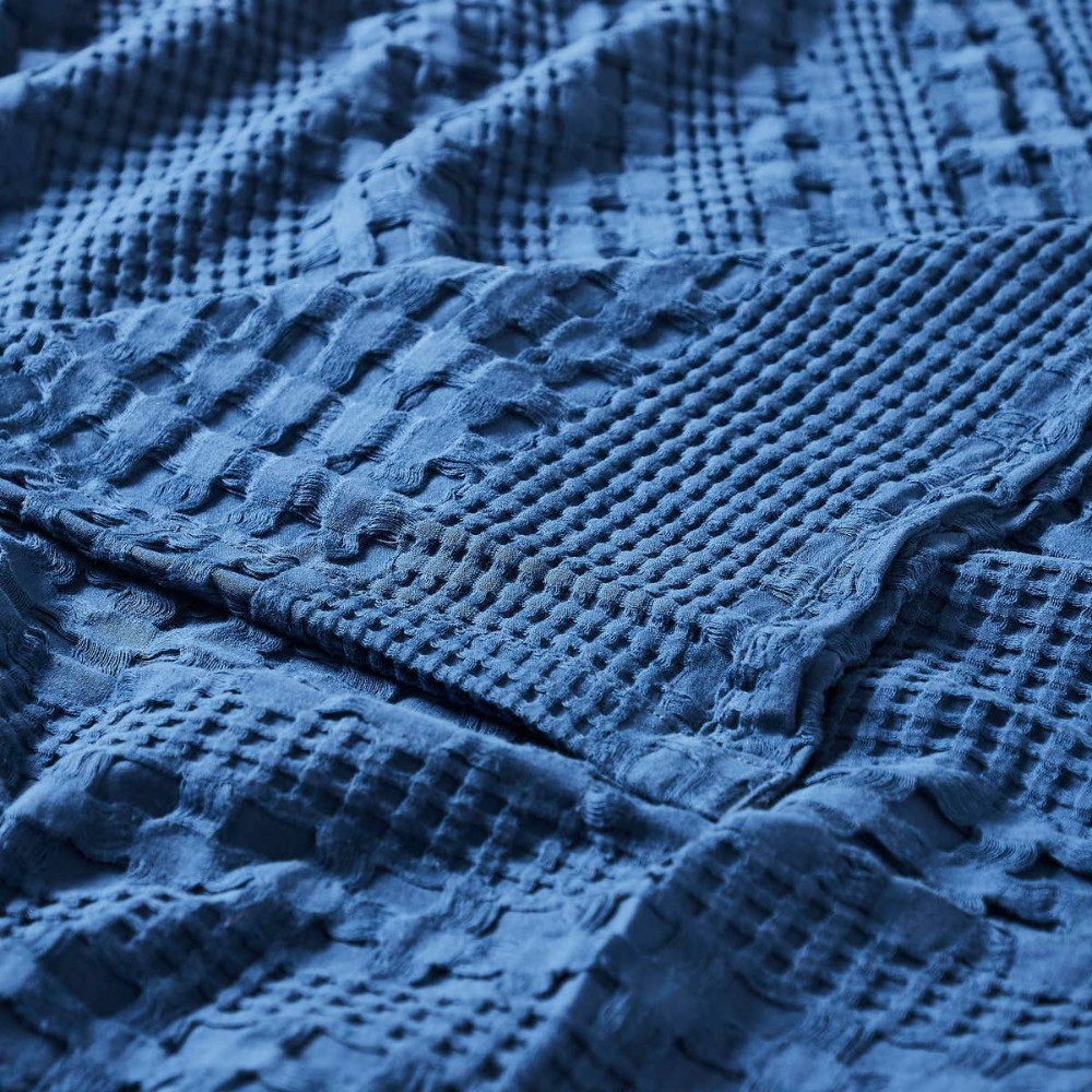 Navy Blue Waffle Weave Throw Blanket