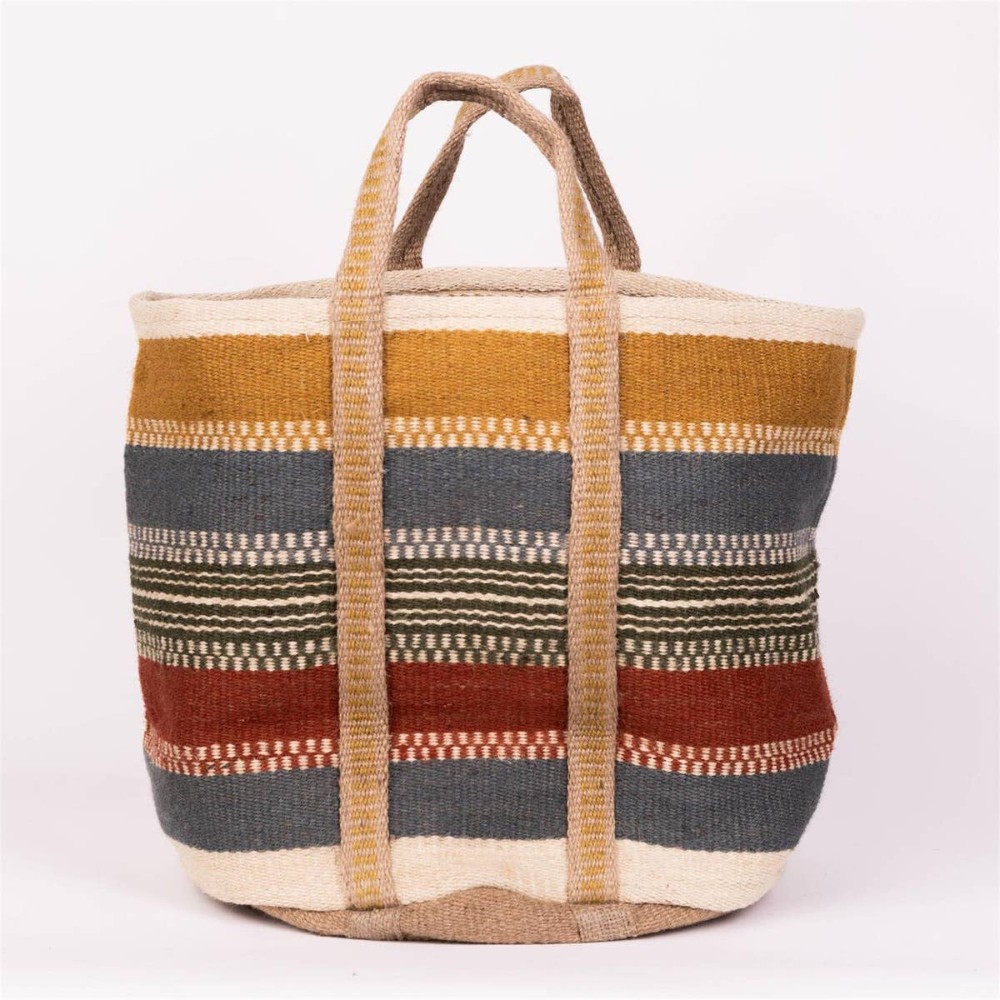 L Jute Tote Striped Bag
