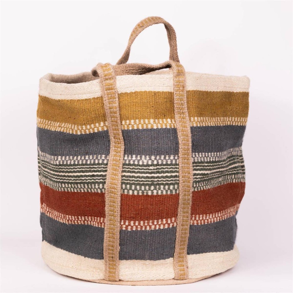 L Jute Tote Striped Bag