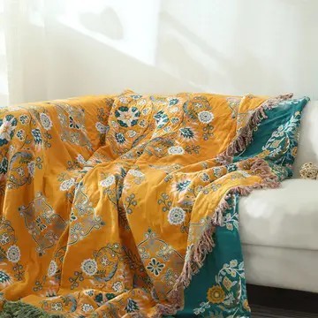 Orange Flower Tassel Blanket