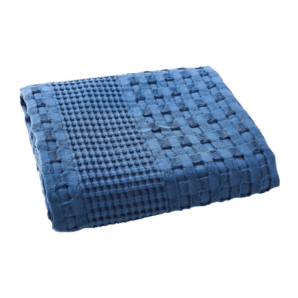 Navy Blue Waffle Weave Throw Blanket
