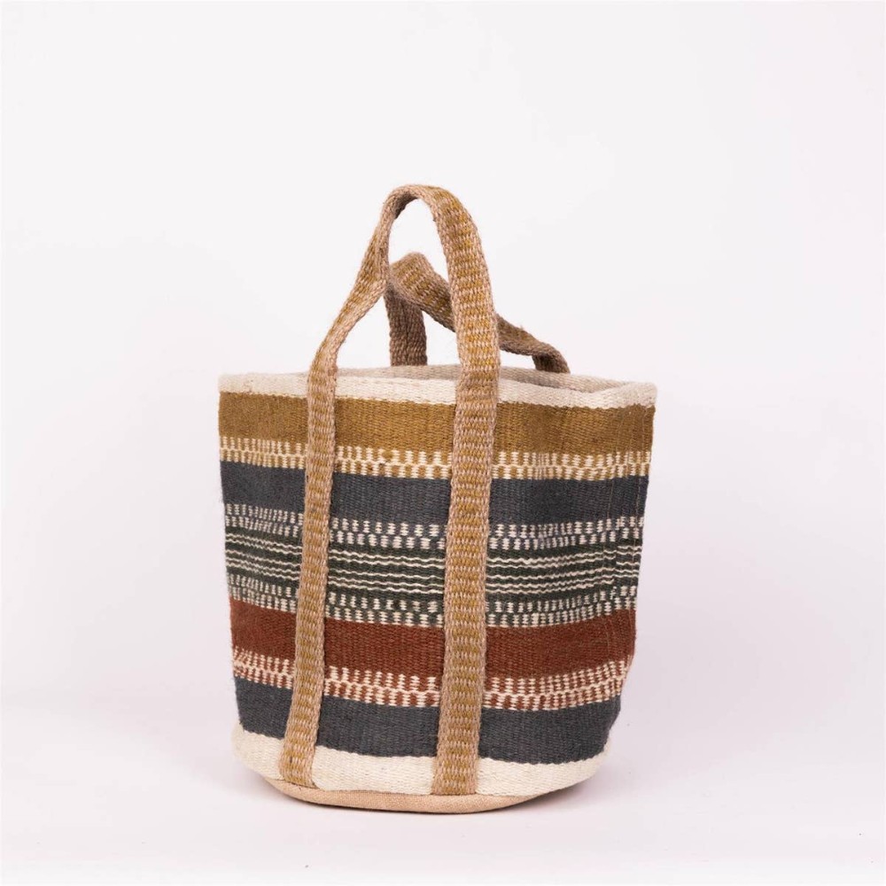 L Jute Tote Striped Bag