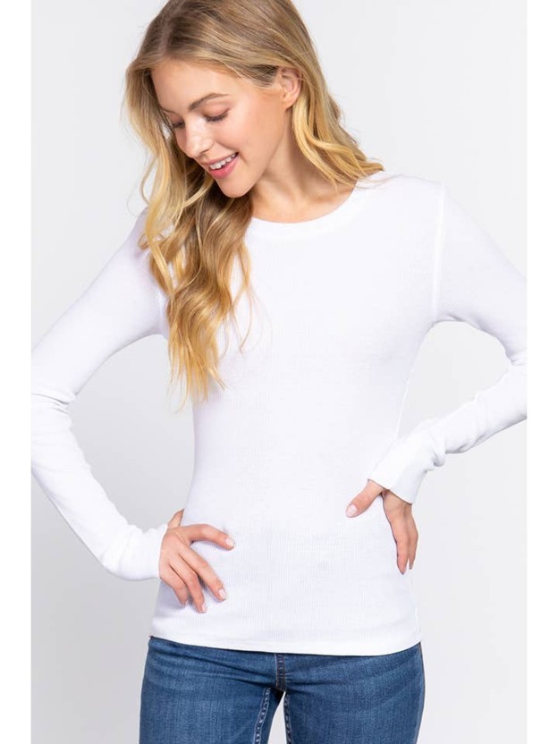 TTR Long Sleeve Crew Neck Thermal Knit Top