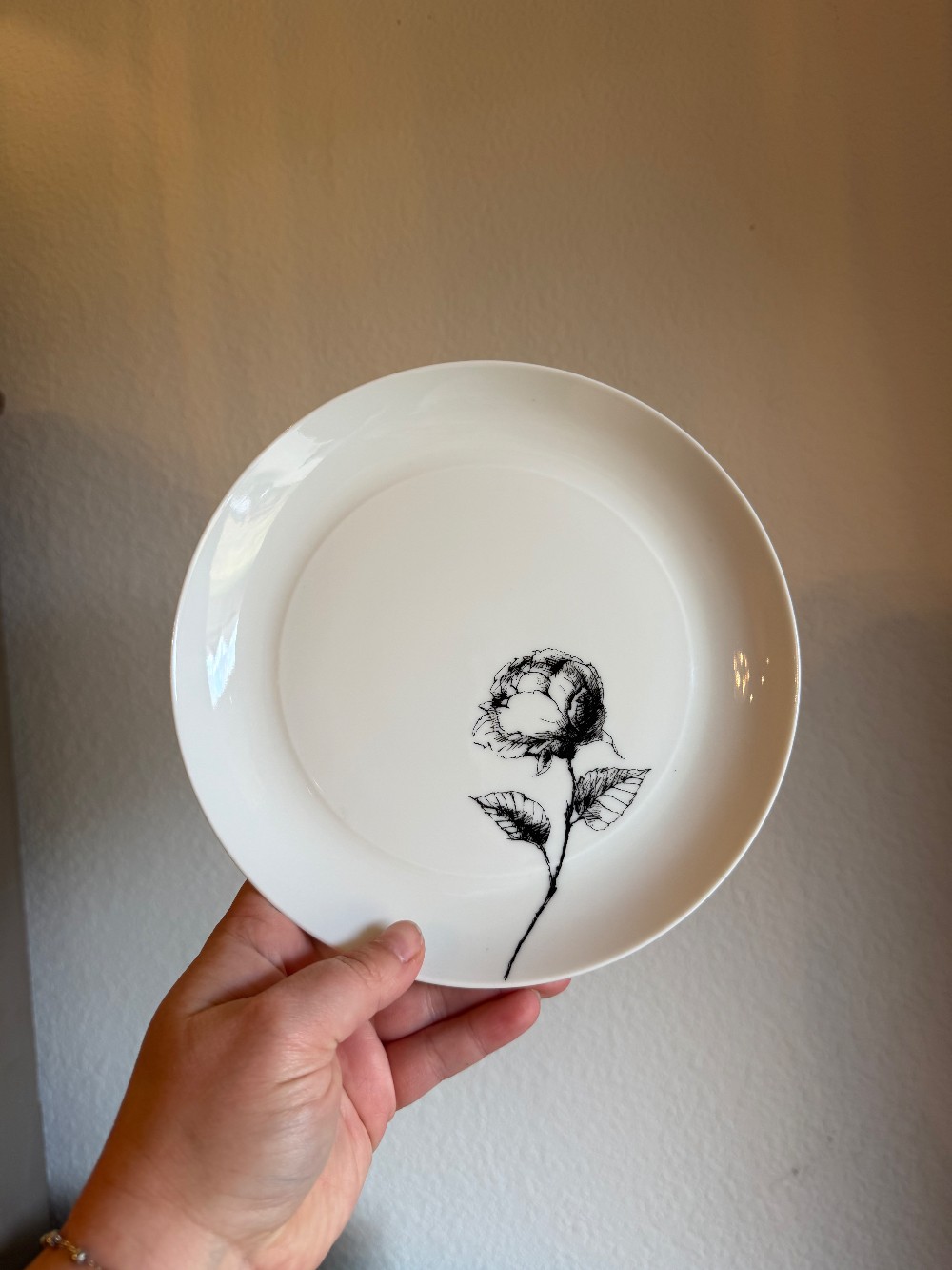 ADA White with Black Floral Dessert Plate