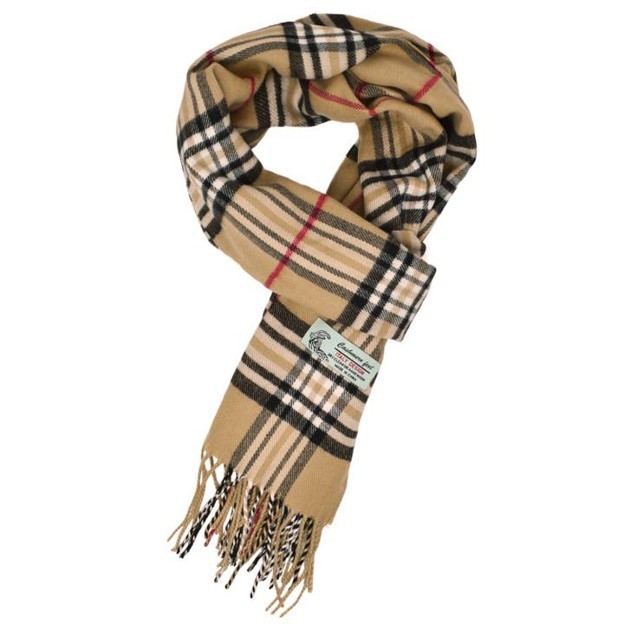 RMR - Cashmere Feel Plaid Winter Scarf, Beige Plaid