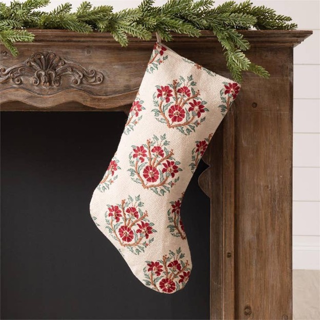 RMR - Red Block Print Beaded Stocking