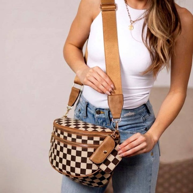 TTR Kaylee Mixed Media Double Zip Crossbody Sling Bag