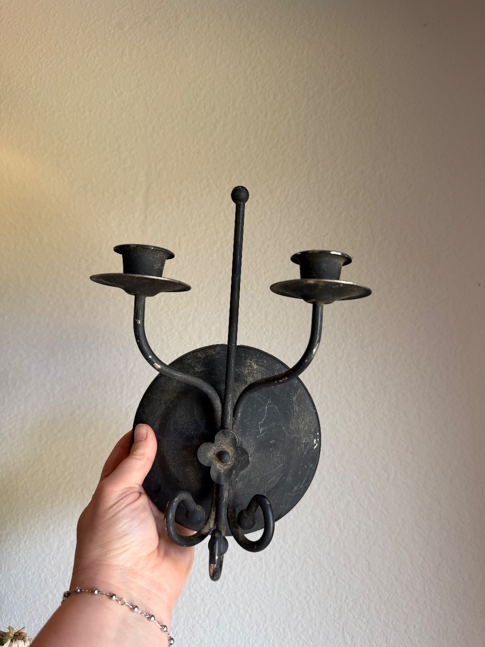 ADA Vintage Black Metal Double-Arm Candle Wall Sconce
