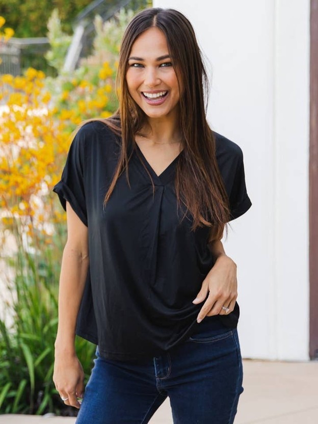 TTR LISA CUFFED SLEEVE TOP - BLACK