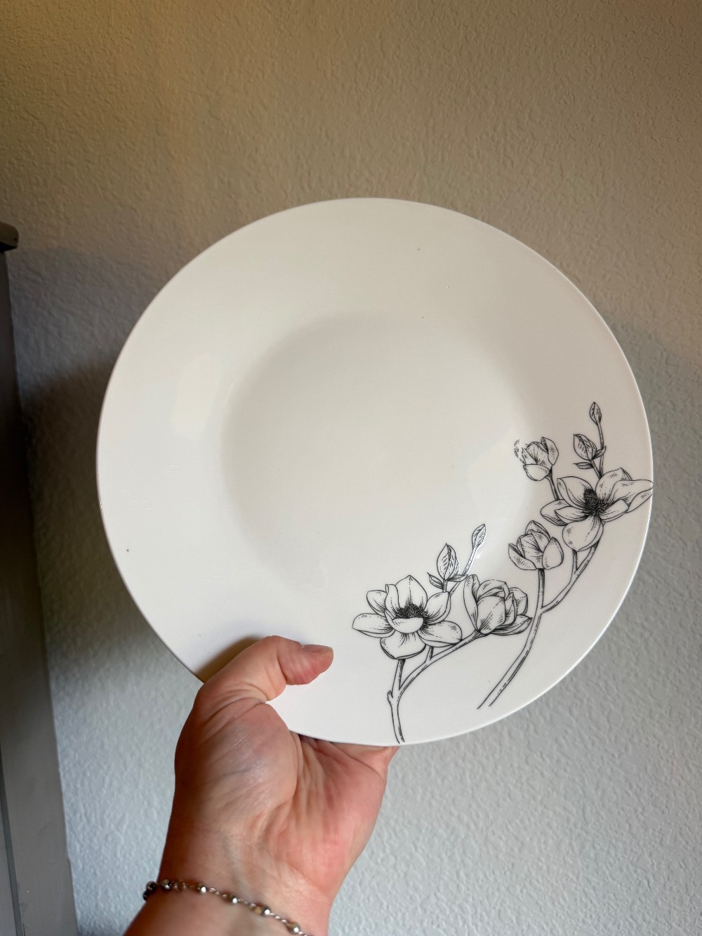 ADA White with Black Floral Dinner Plate