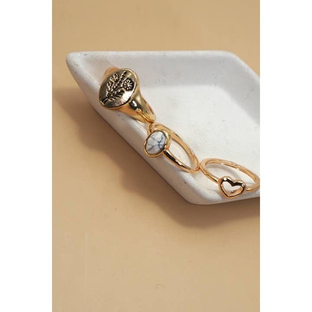 TTR Flower Heart Stone 3 Ring Set