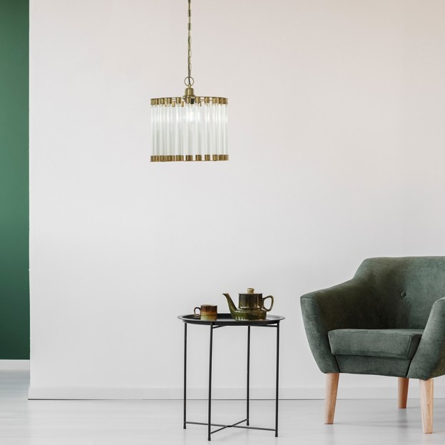RMR - Gold Glass Metal Drum Pendant Light