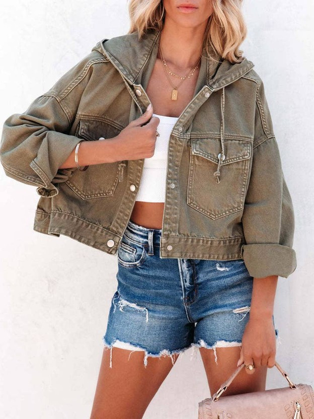 RMR - Drawstring Hooded Denim Jacket