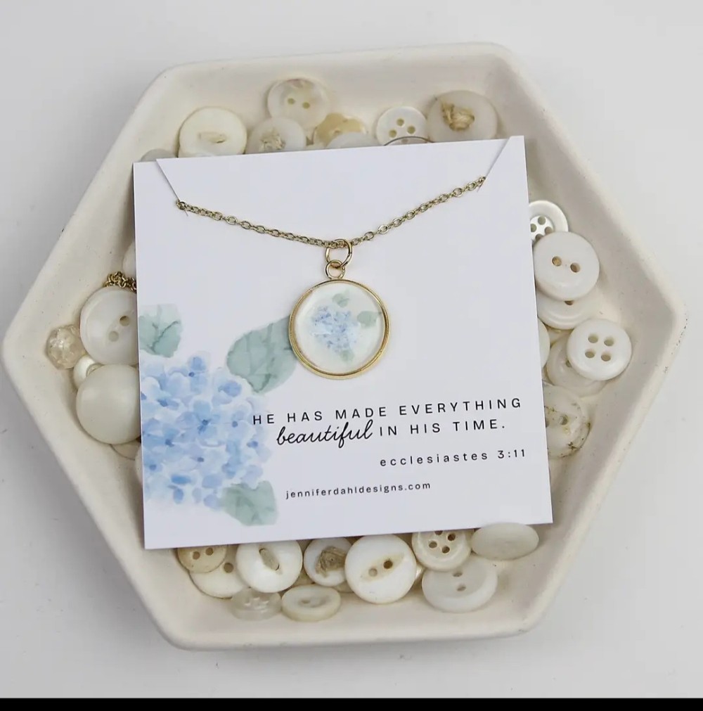 JET - Summer Hydrangea Watercolor Scripture Necklace