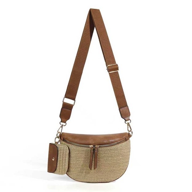 TTR Valentina Mixed Media Straw Sling Crossbody Bag