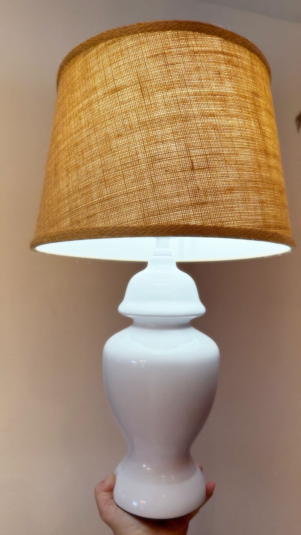 ADA White Ceramic Lamp w/ Burlap Shade