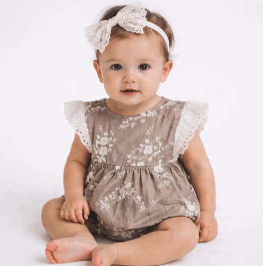 R&J - Embroidered Short Sleeve Floral Onesie
