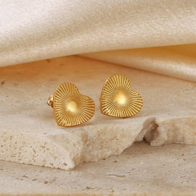 TTR 18K Stainless Steel Waterproof Tarnish Free Heart Fan Earrings