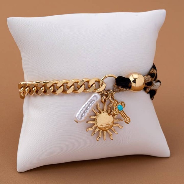TTR Scarf Charm Bracelet- Sunblast Cross Pearl Charm