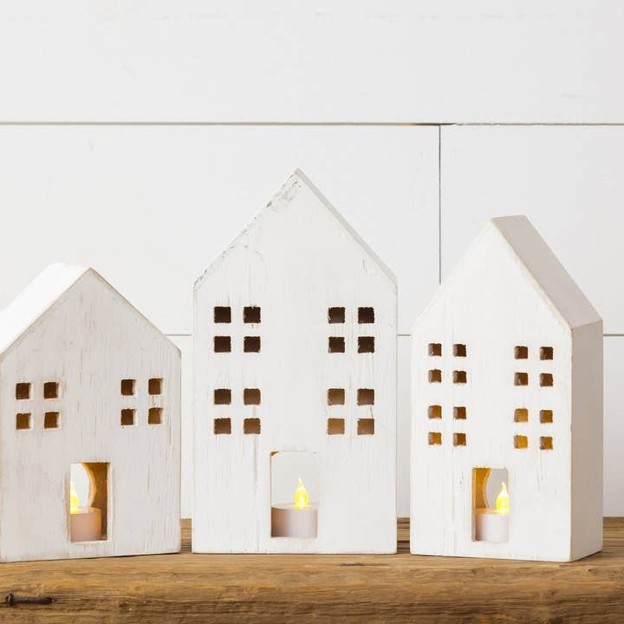 RMR - Whitewashed Wooden House Set of 3
