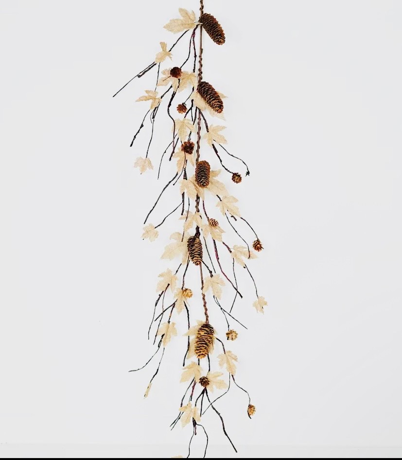 RMR 4ft Burlap Maple Leaves & Pinecone Garland