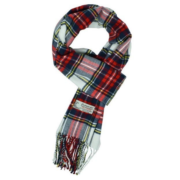 RMR - Cashmere Feel Plaid Winter Scarf, White Plaid