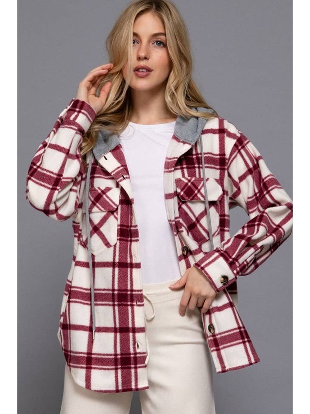 TTR Plaid Button Down with Hoodie Fleece Jacket