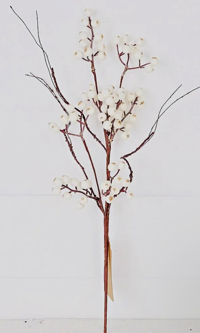 RMR 19 inch Pick White snowberries with wispy twigs