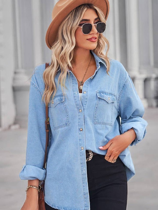 RMR - Slim Long Sleeve Basic Denim Shirt