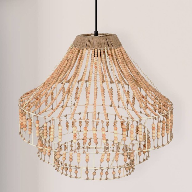 RMR - Ivory Dome Pendant Light w/Mango Wood Beads