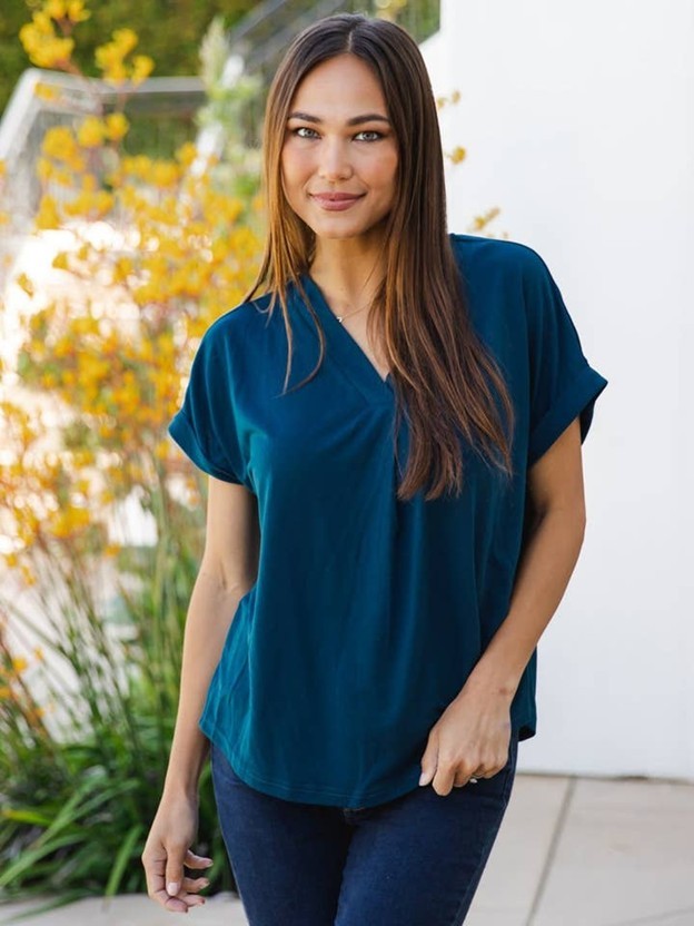 TTR LISA CUFFED SLEEVE TOP - BLUE
